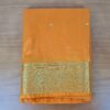 Sari indiano algodão com viscose liso laranja com barra de Jacquard dourado