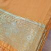 Sari indiano algodão com viscose liso laranja com barra de Jacquard dourado