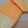 Sari indiano algodão com viscose liso laranja com barra de Jacquard dourado