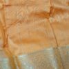 Sari indiano algodão com viscose liso laranja com barra de Jacquard dourado