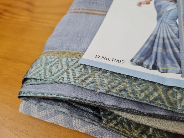 Sari indiano viscose com estampa étnica cinza azulado com dourado