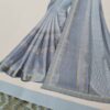 Sari indiano viscose com estampa étnica cinza azulado com dourado