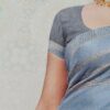 Sari indiano viscose com estampa étnica cinza azulado com dourado