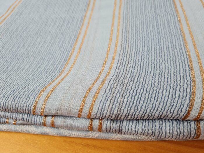 Sari indiano viscose com estampa étnica cinza azulado com dourado