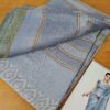 Sari indiano viscose com estampa étnica cinza azulado com dourado