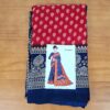 Sari indiano viscose com estampa de arabescos vermelho e marinho