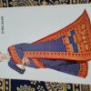 Sari indiano viscose com estampa de arabescos vermelho e marinho