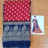 Sari indiano viscose com estampa floral marinho e vermelho