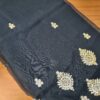 Sari indiano de crepe de seda preto e dourado bordado