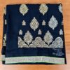 Sari indiano de crepe de seda preto e dourado bordado