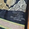 Sari indiano de crepe de seda preto e dourado bordado