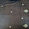 Sari indiano de crepe de seda preto e dourado bordado