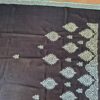 Sari indiano de crepe de seda preto e dourado bordado