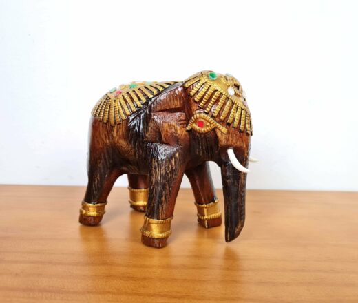 Elefante indiano médio de madeira com pintura à mão 12cm
