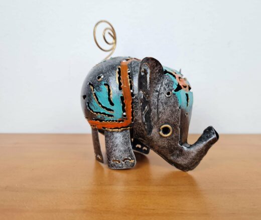Elefante decorativo de latão pintado a mão 10cm turquesa e laranja