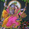 Painel grande clássico de deidade hindu Radha e Krishna