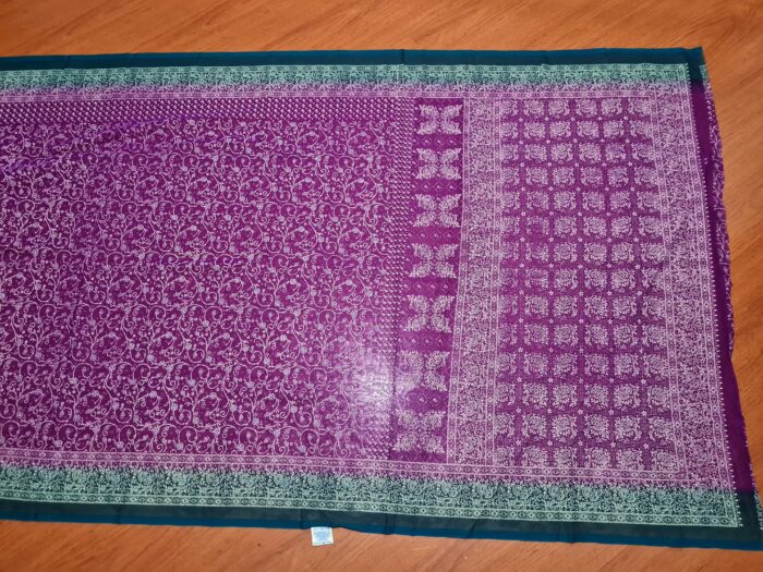 Sari indiano com estampa de arabescos Tie Dye fucsia e verde
