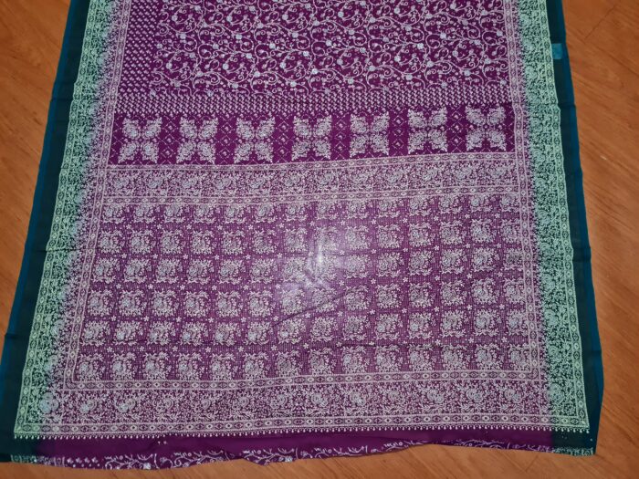 Sari indiano com estampa de arabescos Tie Dye fucsia e verde