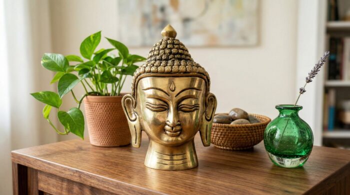 Estátua Cabeça de Buda indiano de metal brass 11cm