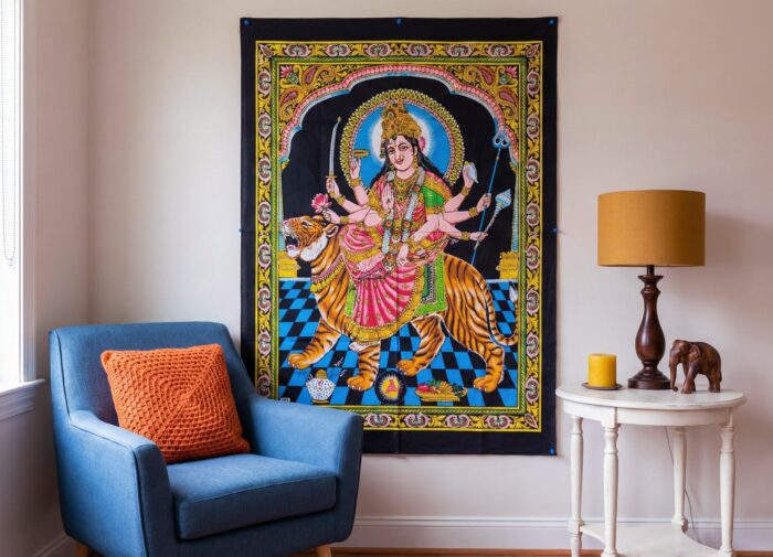 Painel clássico de deidade hindu Durga 110cm