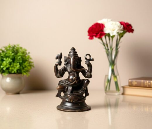 Estátua do Deus Ganesha em metal brass dark com 12cm