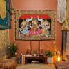 pano-3devas-decorativo-sala-meditacao-boho-hindu Painel grande clássico de deidade hindu paisagem - Lakshmi e devis