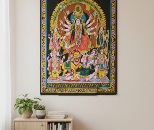 Painel grande clássico de deidade hindu Durga e Devis