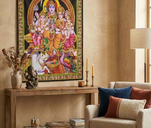 Painel grande clássico de deidade hindu - Shiva e sua família