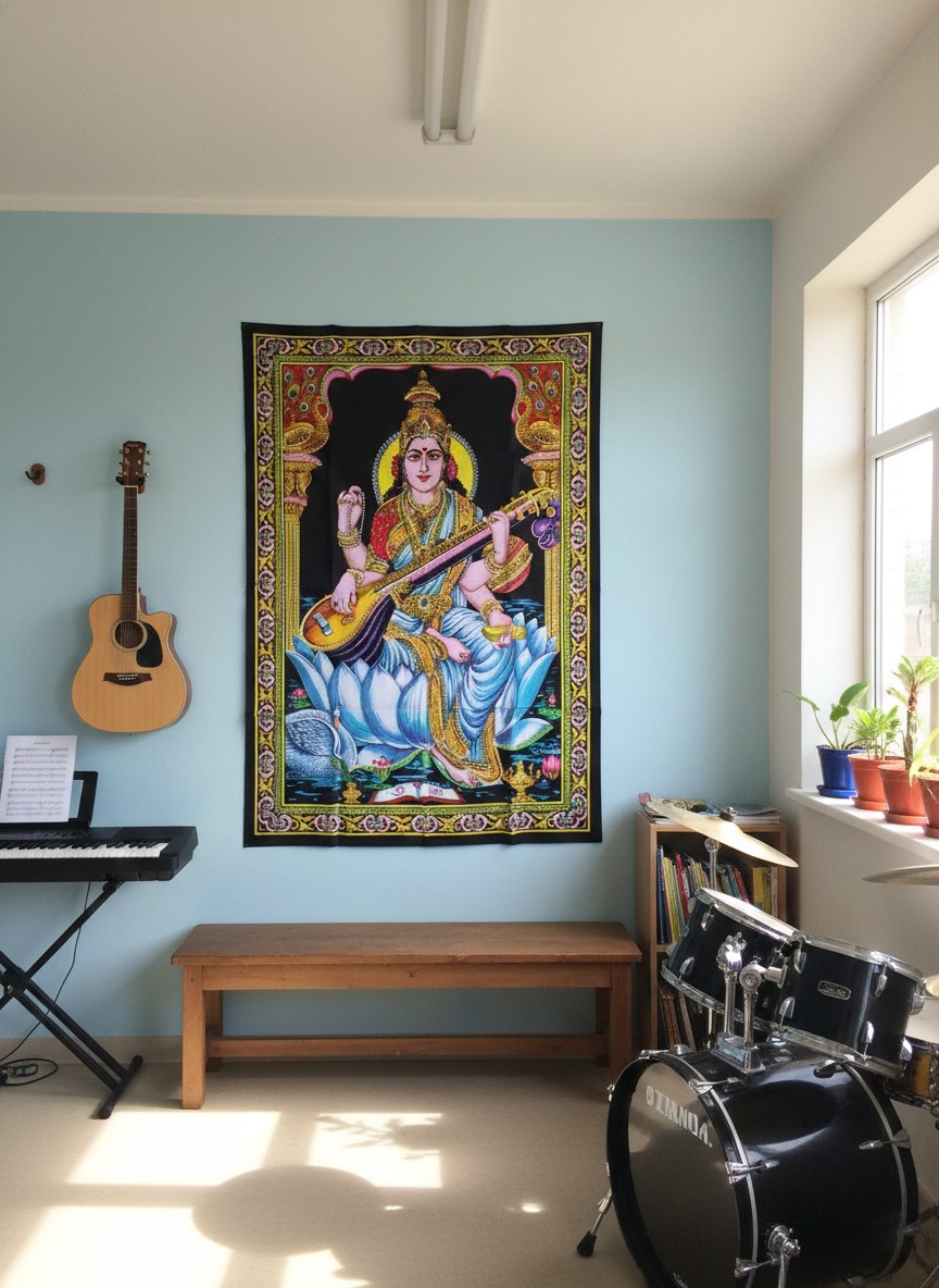 Painel grande clássico de deidade hindu - Saraswati