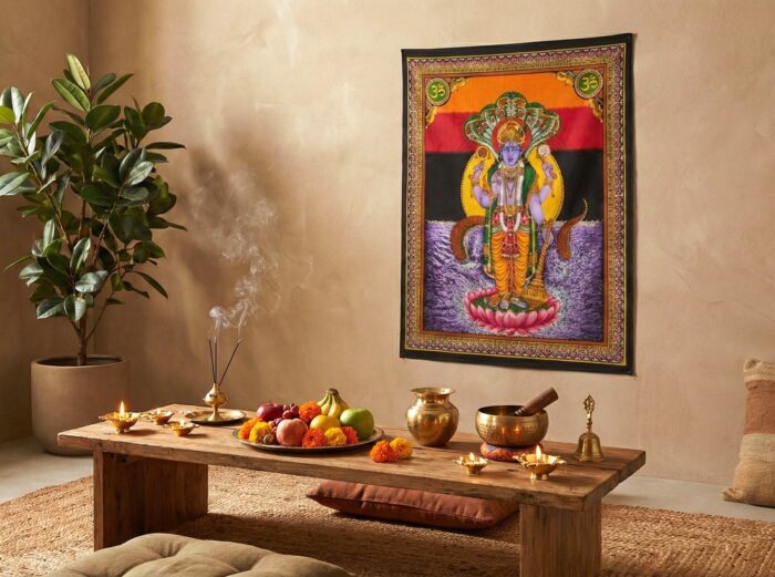 Painel grande clássico de deidade hindu – Vishnu