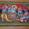 Painel grande clássico de deidade hindu Radha e Krishna com Gopis