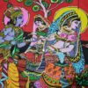 Painel grande clássico de deidade hindu Radha e Krishna com Gopis