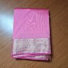 Sari indiano algodão com viscose liso rosa com barra de Jacquard dourado