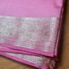 Sari indiano algodão com viscose liso rosa com barra de Jacquard dourado