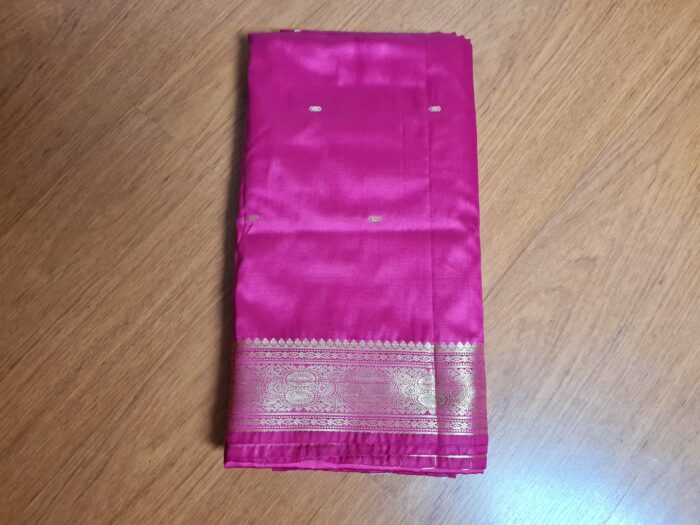 Sari indiano algodão com viscose liso pink com barra de Jacquard dourado