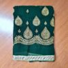 Sari indiano de crepe de seda verde e dourado bordado