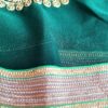 Sari indiano de crepe de seda verde e dourado bordado