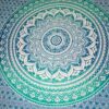 Colcha indiana ou painel decorativo de mandala azul e verde (2,40m x 2,10m)