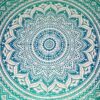 Colcha indiana ou painel decorativo de mandala azul e verde (2,40m x 2,10m)