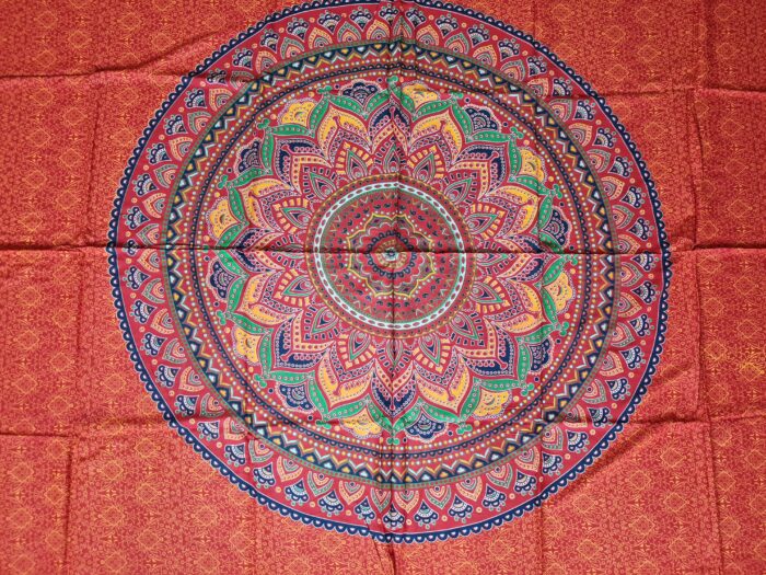 Canga indiana de viscose estampa de mandala vermelho e coloridos 2m