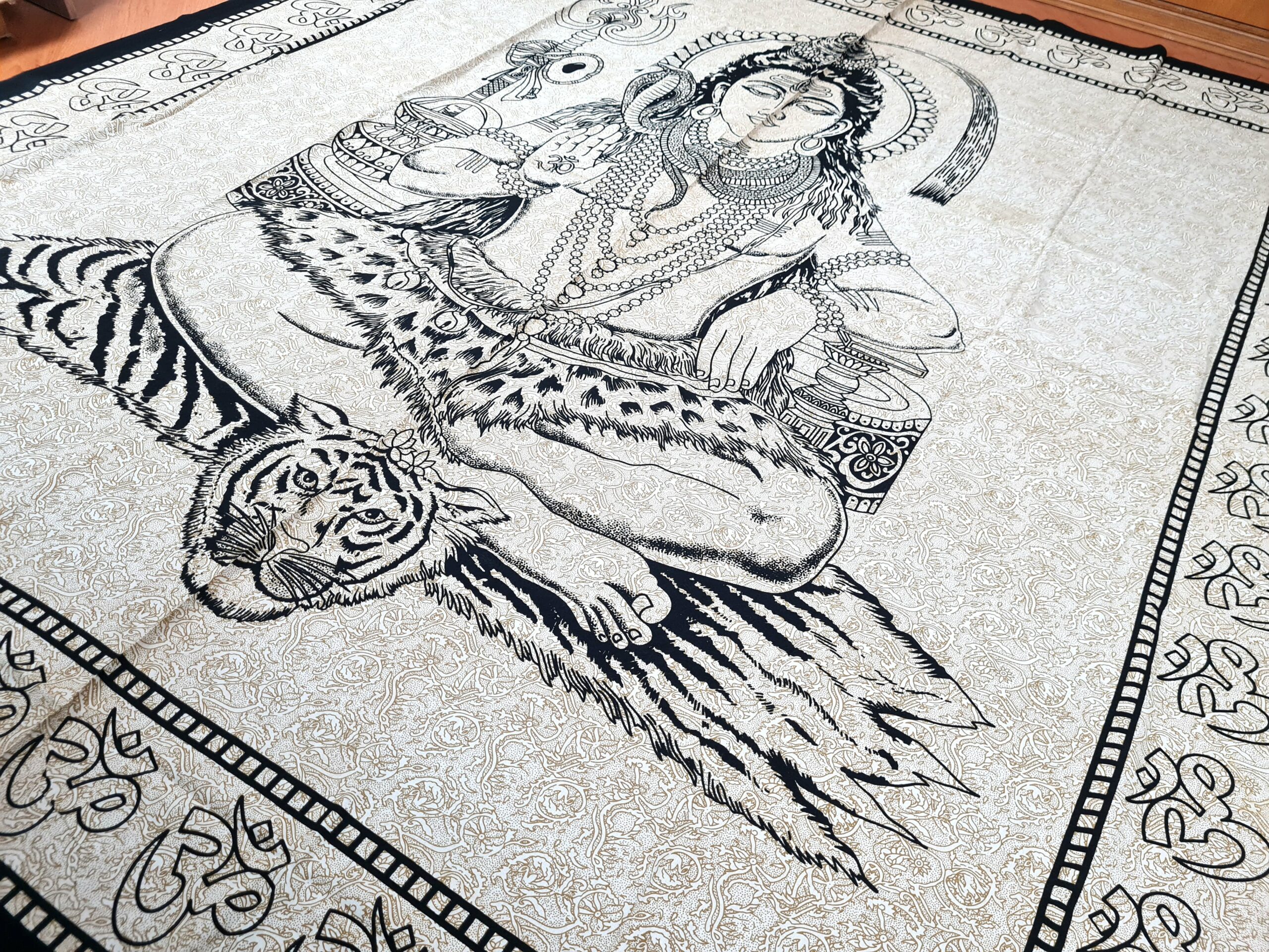 Panô indiano grande de algodão estampa de Shiva bicolor 2,40m