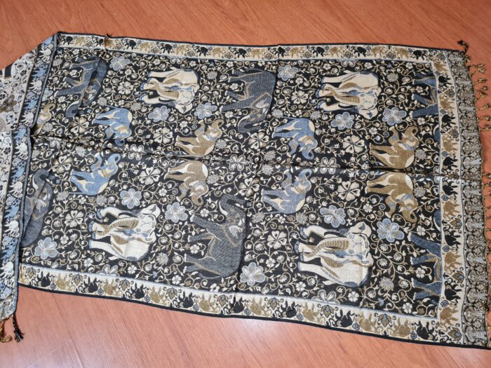 Lenço indiano dupla face clássico estampa de elefantes marrom e creme