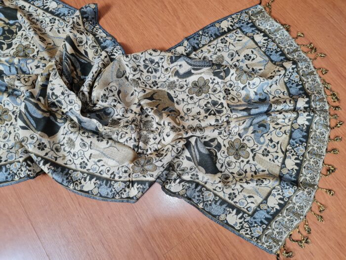 Lenço indiano dupla face clássico estampa de elefantes marrom e creme