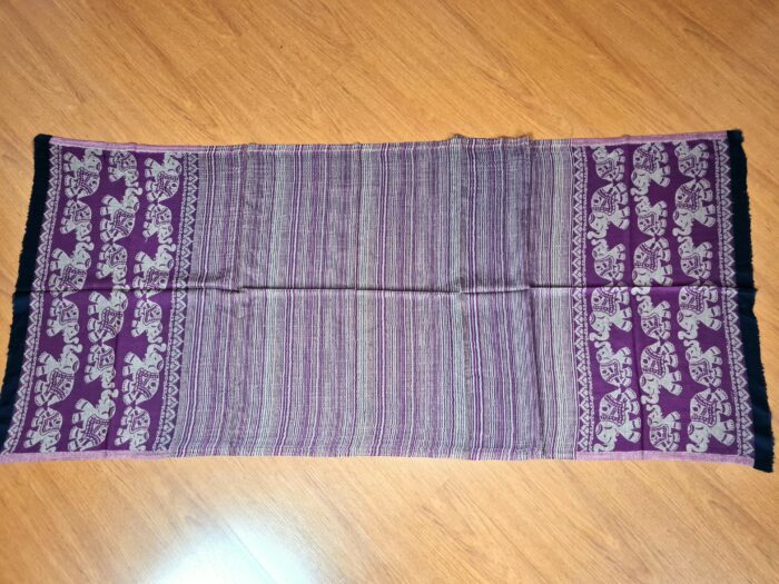 Pashimina indiana estampa de elefantes roxo e bege