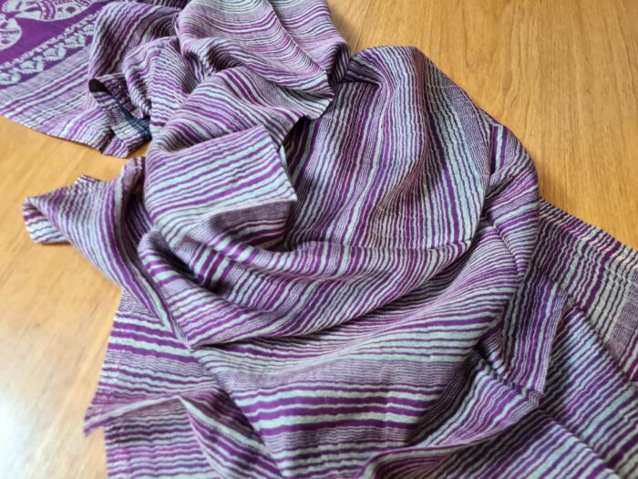 Pashimina indiana estampa de elefantes roxo e bege