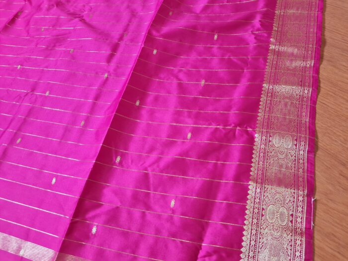 Sari indiano algodão com viscose liso pink com barra de Jacquard dourado