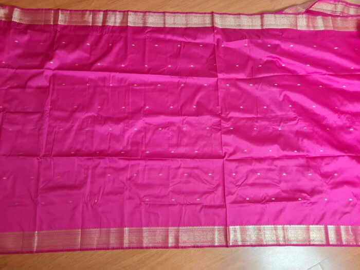 Sari indiano algodão com viscose liso pink com barra de Jacquard dourado