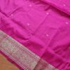 Sari indiano algodão com viscose liso pink com barra de Jacquard dourado
