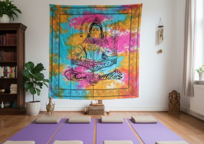 Panô indiano grande de algodão estampa de Shiva color batik 2,40m