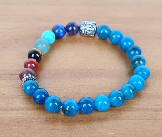 Pulseira indiana 7 chakras Ágata azul com pedras naturais e berloque de Buda